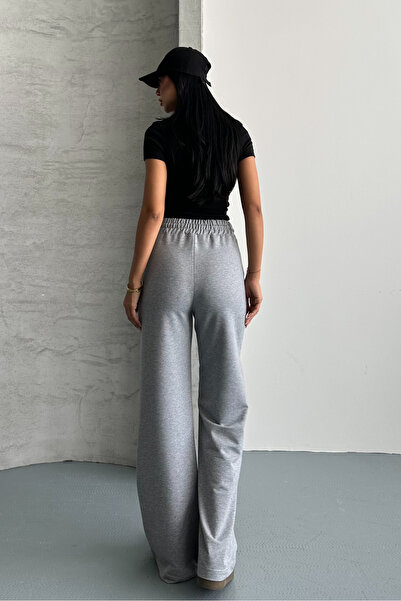 macharel jeans Women's Gray Two Thread Elastic Waist Loose Wide Leg Sweatpants