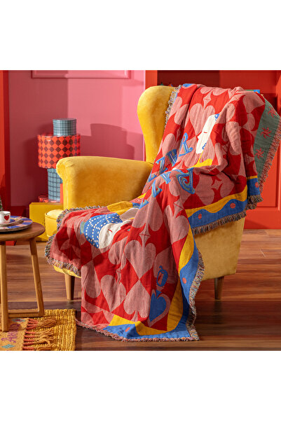 Zsa Zsa Zsu Novelas Saçaklı Jakarlı Pamuk Koltuk Şalı 137x180 Cm Kırmızı