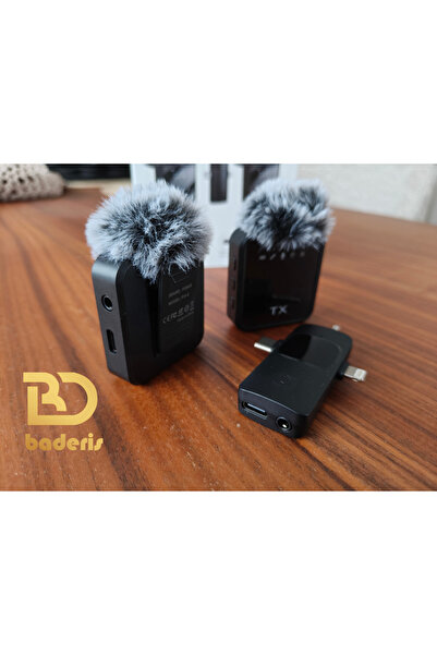 Baderis F11-2 Profesyonel Kablosuz Yaka Mikrofonu 3in1 Mikrofon Type-C/Lightning/Jack