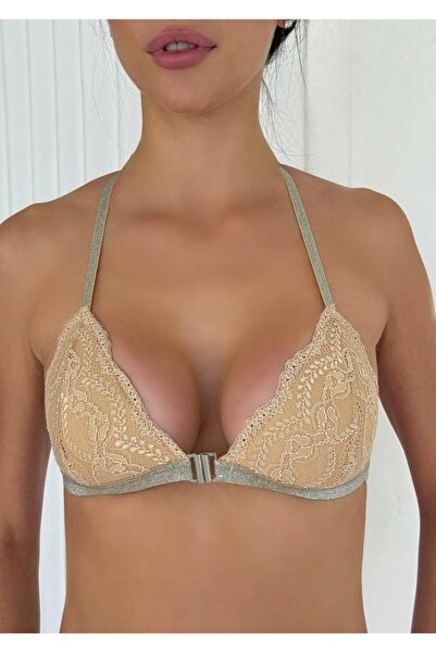 VİP SECRET Arona Pedsiz Clip-On Front Opening Lace Silvery Bra