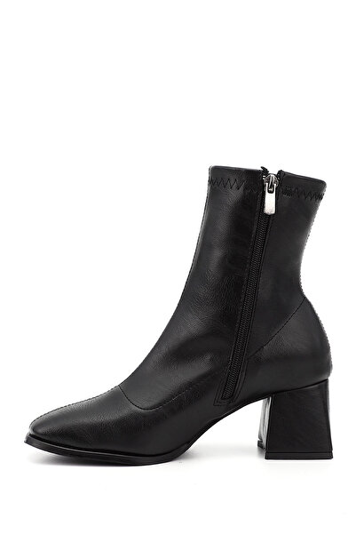 GÖNDERİ(R) Women / Girls Black Zippered Blunt Toe Thick Heeled Stretch Boots