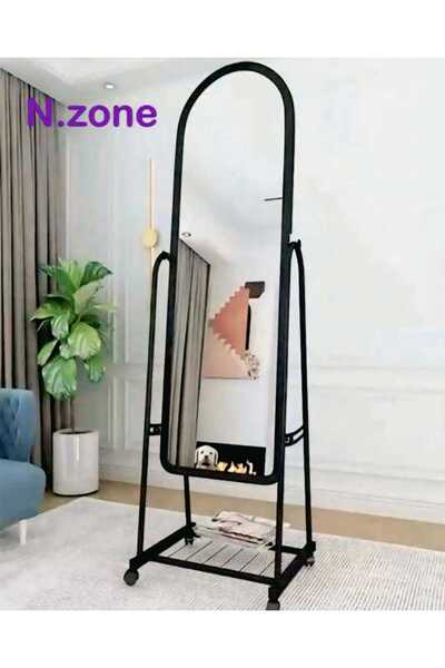 Generic Full Length Mirror with Stand and Adjustable Wheels 160x30cm Black