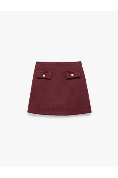 Koton Pocket Detailed A-Line Tweed Skirt with Elastic Waist