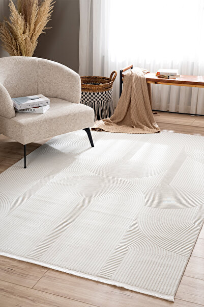 Koza Halı Farahan Beyaz Geometrik Tozumaz Salon Koridor Balkon Teras Bahçe Oturma Odası Halısı A0861A