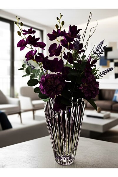 DECOSTYLE Omnia Kristal Dekorlu Renkli Parlak Vazo 25 cm - Lüks Salon Dekoratif Objesi