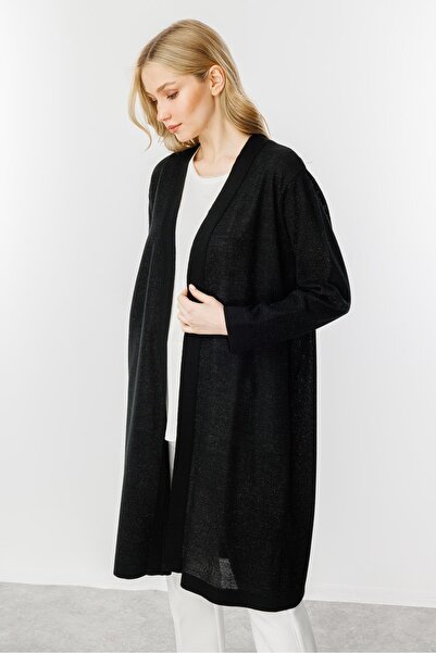 Butik Triko Mutlu ertan women's black knitted cardigan with shimmering detail...
