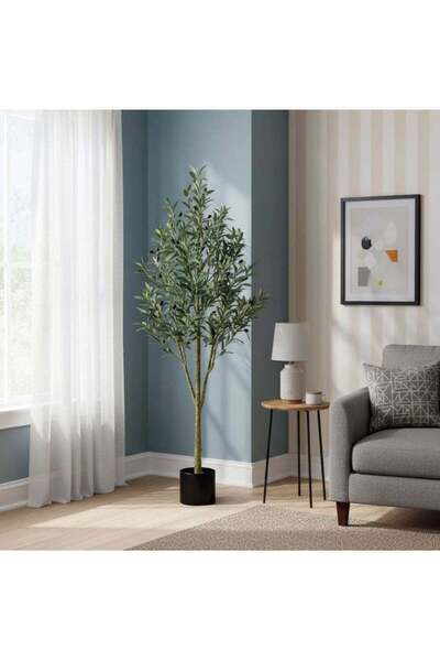 AGD شجرة زيتون صناعية، 150 سم، نبات زخرفي واقعي للمكتب والمنزل، أخضر