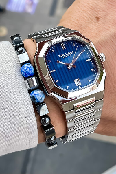 Tom Jones ساعة يد رجالية من الفولاذ مع هدية سوار