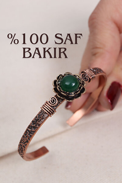 Süspüs Accessories سوار نحاسي نقي أصلي على شكل زهرة مرصع بحجر العقيق الأخضر