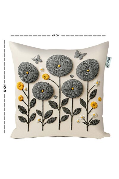 Sakallı Набір з 2 чохлів для подушок з цифровим принтом у вигляді вишивки, сірого кольору, з літнім квітковим мотивом