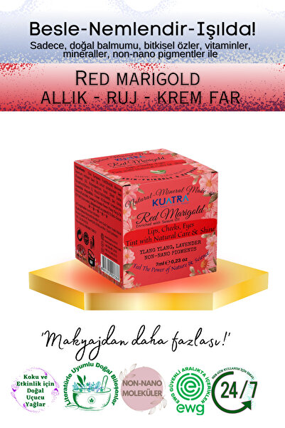 KUATRA Red Marigold Nemlendirici - Antioksidan Işıltı Veren Balm (DOĞAL İÇERİKLİ RUJ- ALLIK-GÖZ FARI)