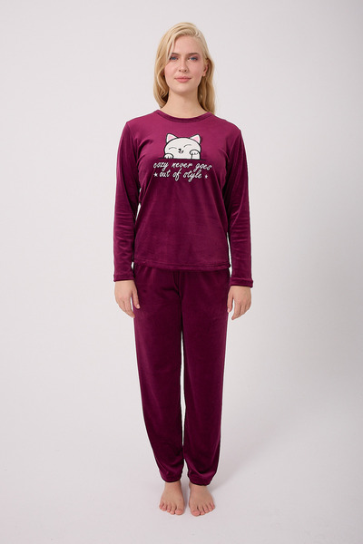TURAY Stella Lauren Kadife Uzunkol Women's Plum Pajama Set