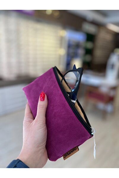 JULIANO Θήκη γυαλιών με φερμουάρ ειδικής σχεδίασης φούξια σουέντ - Τσάντα