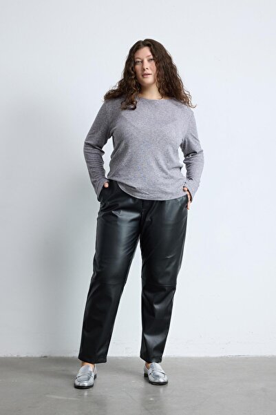 LUOKK Madden Yuvarlak Yaka Büyük Beden Bluz Gri Melanj