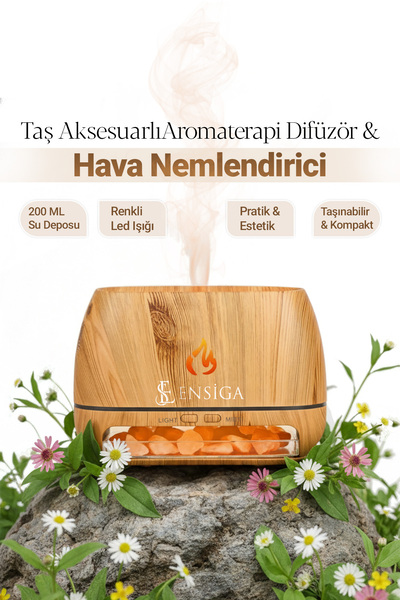 EN SİGA Taş Aksesuarlı Taşınabilir 200ml Kapasiteli Işıklı Aroma Yayıcılı Hav...