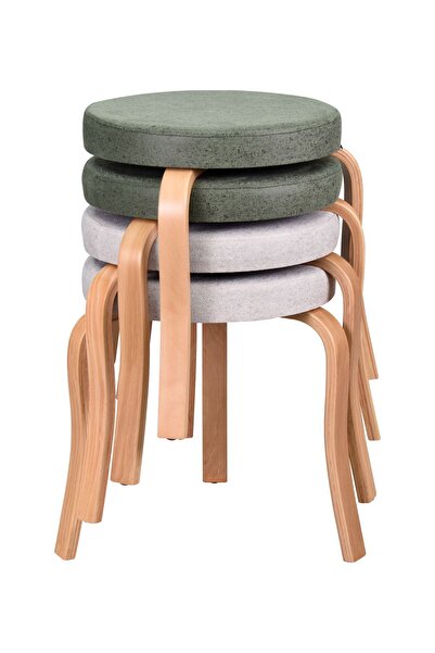 VİLİNZE Ege Naturel Ahşap Ayak İstiflenebilir Mutfak-Balkon Taburesi (4 Adet)