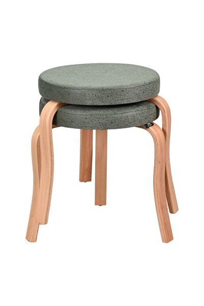 VİLİNZE Ege Naturel Ahşap Ayak İstiflenebilir Mutfak-Balkon Taburesi (2 Adet)