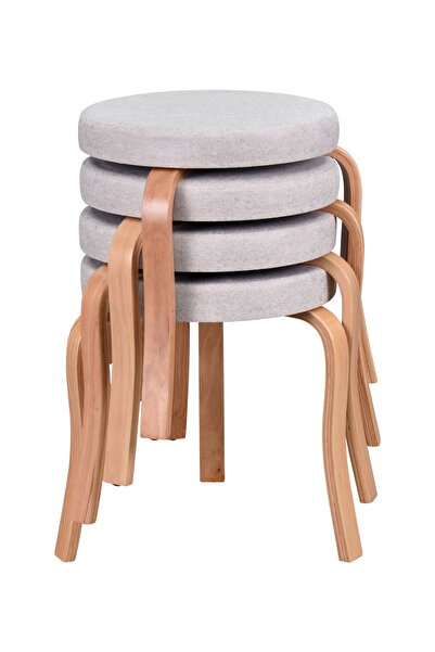 VİLİNZE Ege Naturel Ahşap Ayak İstiflenebilir Mutfak-Balkon Taburesi (4 Adet)