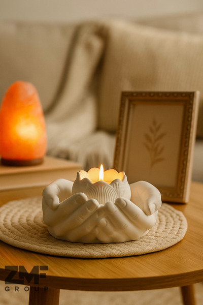 Akronistone Lotus Desenli Avuç İçinde Mumluk