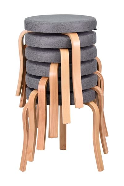 VİLİNZE Ege Naturel Ahşap Ayak İstiflenebilir Mutfak-Balkon Taburesi (6 Adet)