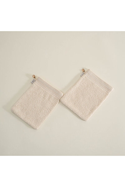 Ecocotton Towel Bath Washcloth 100% Cotton Curl Set of 2 with Covering Border Cream 15x20 Cm