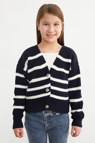 Fulla Moda 100% бавовняна смугаста трикотажна кофта з ґудзиками для дівчаток