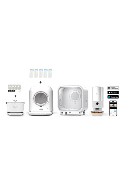 Xenon Smart Akıllı Otomatik Kedi Tuvaleti Evcil Hayvan Kurutma Makinesi, Mama ve Su Kabı 6'lı Pet Ürünleri Seti