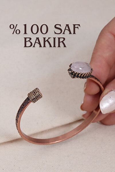 Süspüs Accessories سوار من النحاس النقي الأصلي بحجر الكوارتز الوردي (الحجر ال...