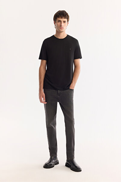 Avva Men's Anthracite Cotton Distressed Washed Madrid Comfort Slim Fit Jean Pants A52Y3503