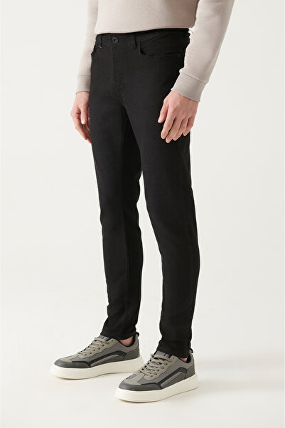 Avva Erkek Siyah Düz Yıkama Esnek Rio Skinny Fit Jean Pantolon B003503