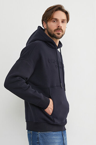 Fulla Moda 3 İplik Kabartma Baskılı Kapüşonlu Kanguru Cepli Sweatshirt