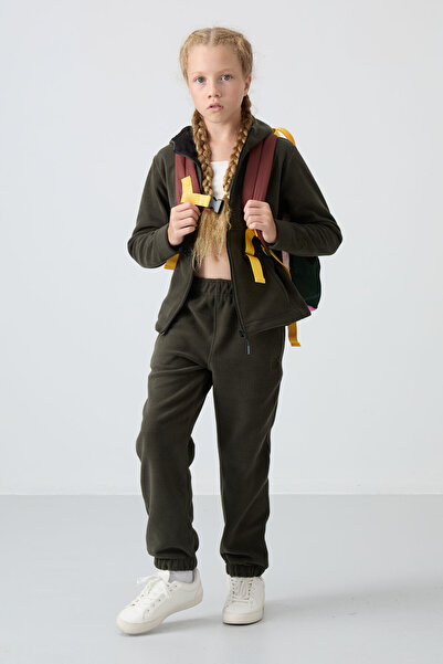 TOMMY LIFE Haki Kalın Yumuşak Dokulu Standart Fit Nakışlı Polar Kız Çocuk Sweatshirt - 75152