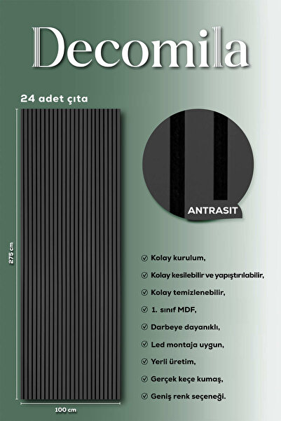 shop Mdf Ahşap Akustik Duvar Paneli 100x275 Cm - Antrasit