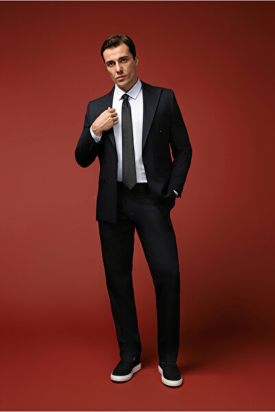 Kiğılı Slim Fit Dar Kesim Pamuklu Lyocell Kruvaze Takım Elbise