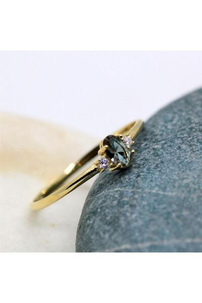 FasekGold Altın Yüzük - 14 Ayar Altın Oval Tria 0.70 Ct Zultanit Taşlı Minima...