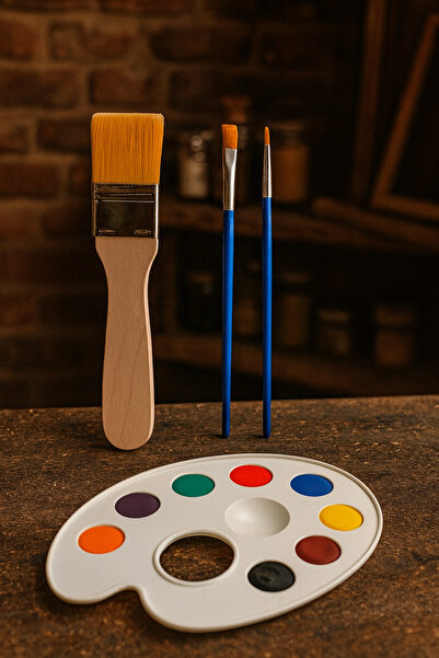 O&S Oyun ve Sanat Eğlen-Üret Yağlı boya akrilik fırça boyası, 3 adet fırça, zemin fırça, resim palet paledi