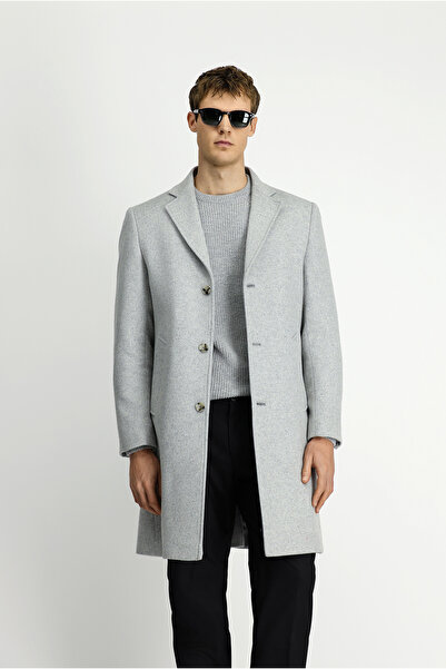 Kiğılı Regular Fit Mono Yaka Yünlü Düz Kaban