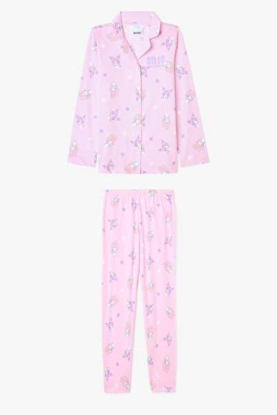 Penti Açık Pembe Kız Çocuk Kuromi Friends Pamuklu Gömlek Pijama Takımı