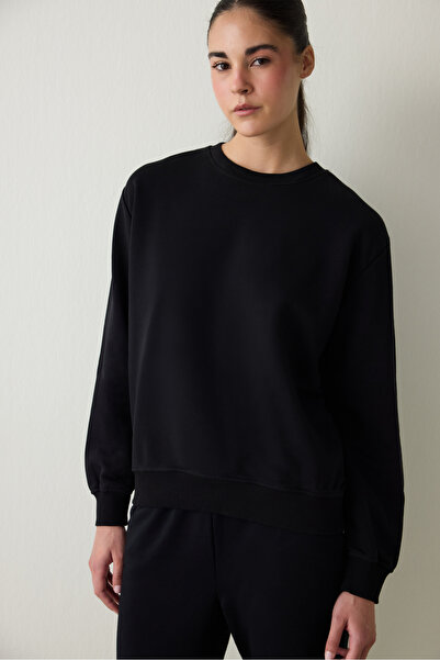 Penti Siyah Bisiklet Yaka Oversize Spor Sweatshirt