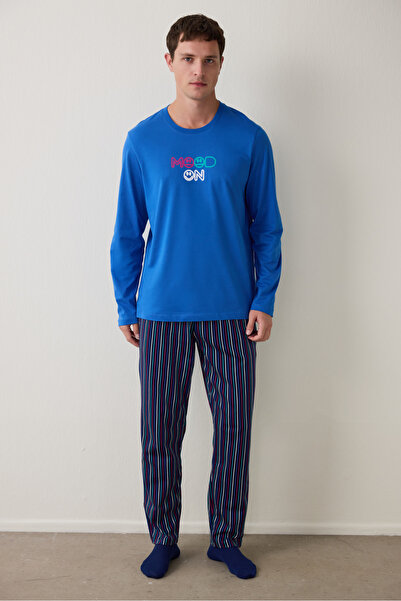 Penti Erkek Mood Slogan Baskılı Bisiklet Yaka Pamuklu Pijama Takımı