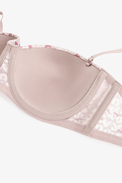 Penti Bej Bloom Çiçek Desenli Dantelli Balenli Push Up Sütyen