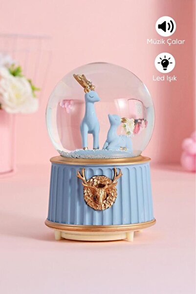 DEMPOWER Geyik Figürlü Müzikli LED Işıklı Kar Küresi Mavi Renk