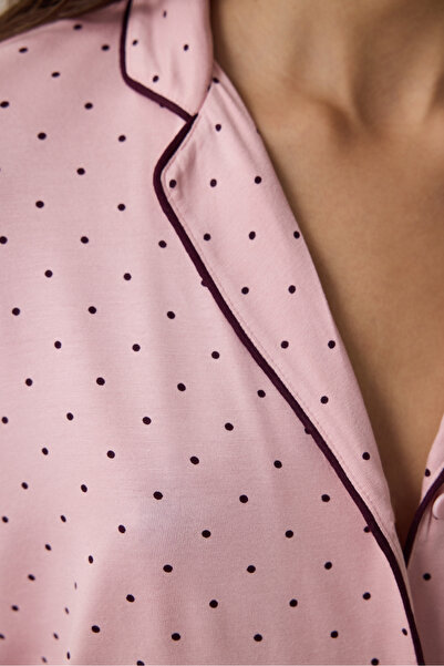 Penti Pembe Puantiyeli Oversize Gömlek Yaka Pijama Takımı