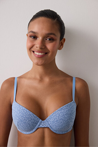 Penti Mavi Daylift Çiçekli Dantelli Balenli Dolgusuz Toparlayıcı Sütyen