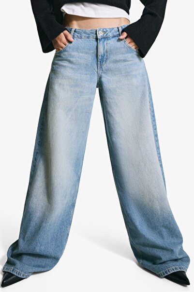 Bershka Geniş paça düşük bel jean