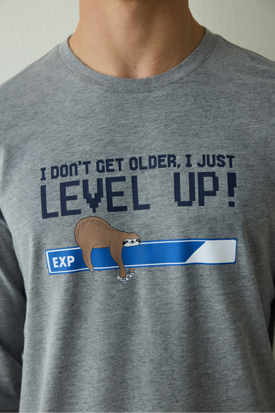 Penti Erkek Level Slogan Baskılı Bisiklet Yaka Uzun Kollu Pijama Takımı