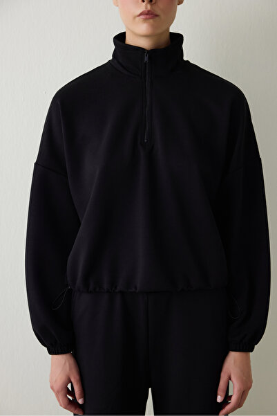 Penti Siyah Silky Feel Dik Yaka Crop Sweatshirt