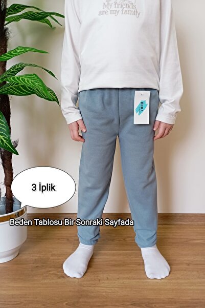 VİP BERA TEKSTİL Çocuk Kozmik Mavi 3 İplik Paçası Lastikli Kışlık Eşofman Altı