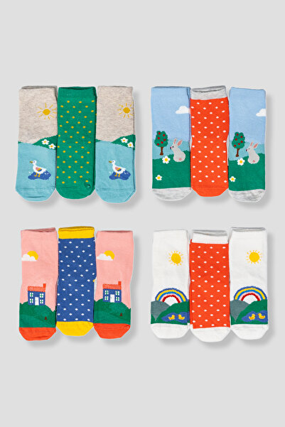 Defne Baby 12 Pairs of Cotton Girls' and Baby Socks