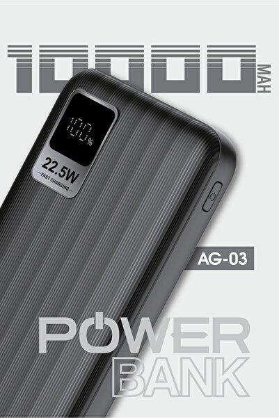 Soffany AG03-002 10.000 mAh P.Bank 22.5W 2 Type-C + 1 USB Çıkışlı Siyah